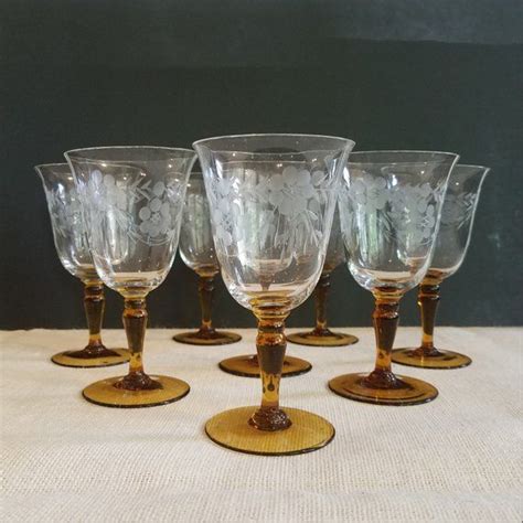 Maybe you would like to learn more about one of these? Amber Stem Etched Glass Goblet, Vintage Set of Eight Wine ...