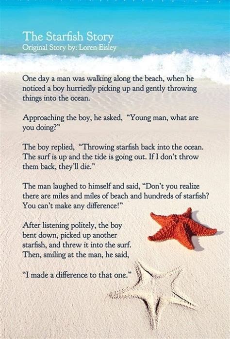 List of top 38 famous quotes and sayings about starfish to read and share with friends on your facebook. Starfish story | Quotes | Pinterest