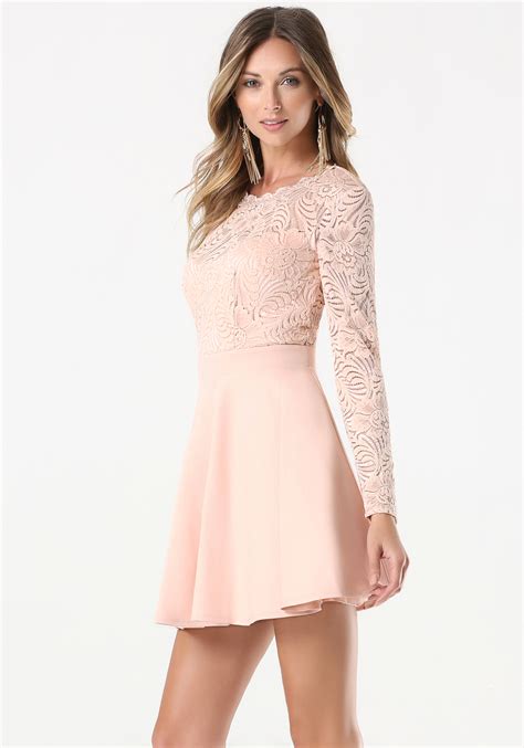 Lyst Bebe Lace Backless Flared Dress In Pink