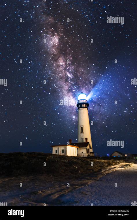 Million Star And Amazing Milky Way Over Pigeon Point Lighthouse Stock