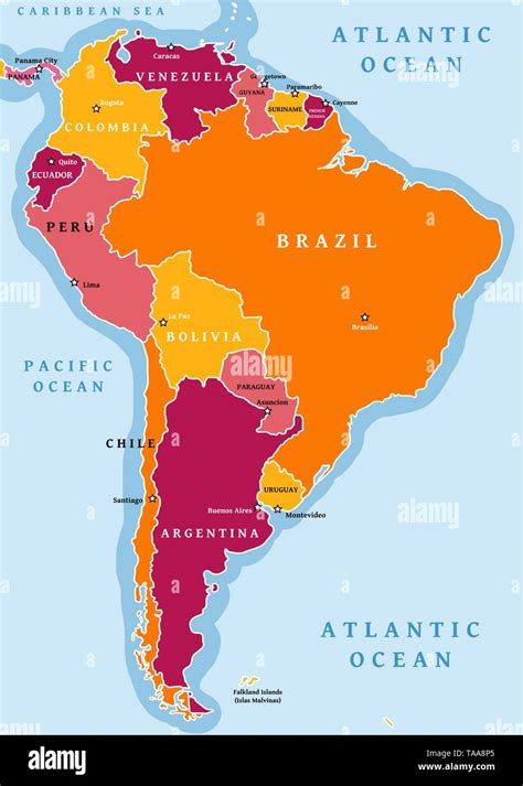 South America Political Division Map Vector Illustration Stock Vector