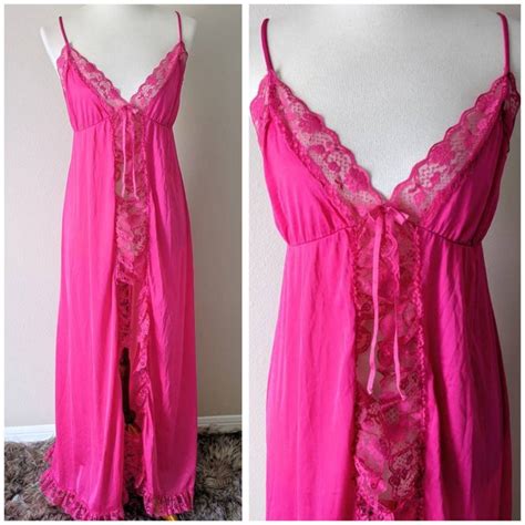 Nightgown Vintage Long Pink Pink Sheer Lingerie Nightdress Etsy