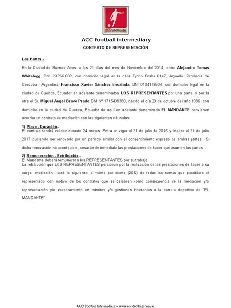 Modelo Contrato Representacion Ok Asociación De Futbol Gobierno