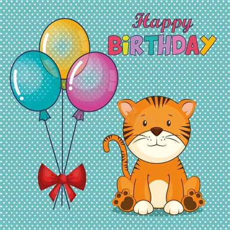 Happy Birthday Card With Cute Tiger Stock Vector Illustration Of