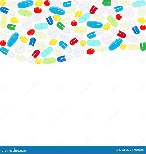 Wavy Border Of Medicines And Vitamins On A White Background Stock