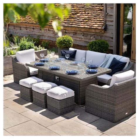 Peony Luxury Rattan 8 Seater Garden Sofa Set With Rectangular Fire
