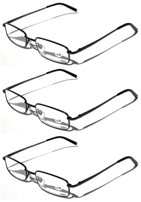 v w e rectangular metal frame reading glasses with spring hinge 3 pack