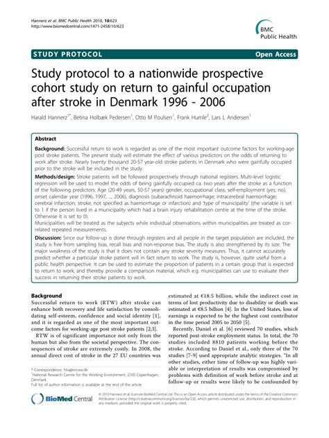 Pdf Study Protocol To A Nationwide Prospective Cohort Study On Return