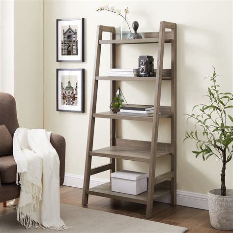 Linon Tracey Ladder Bookcase Grey 5 Shelves