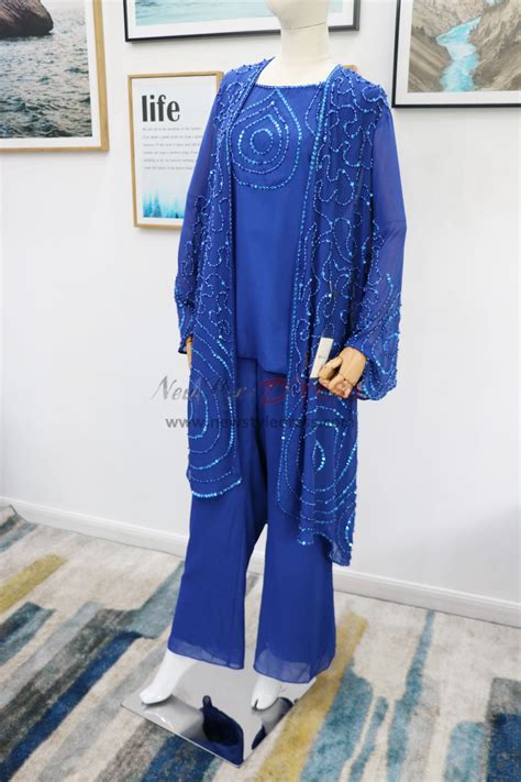 royal blue beaded mother of the bride pant suits plus size trousers outfit real pic nmo 626