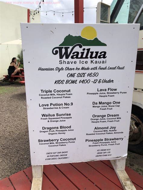 Online Menu Of Wailua Shave Ice Restaurant Kapaa Hawaii 96746 Zmenu