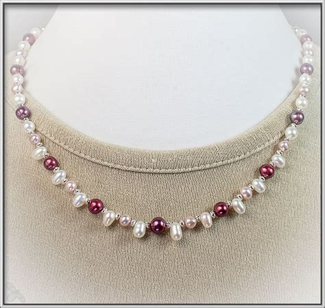 Freshwater Pearl Necklace In Pearly White Pink And Mauve View 2