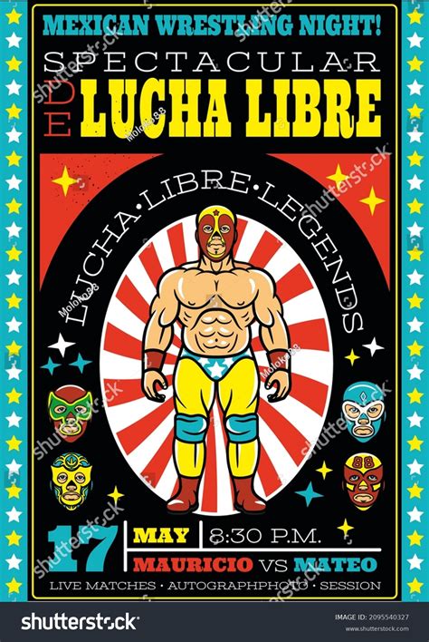 Vintage Lucha Libre Poster Colorful Illustration Stock Illustration