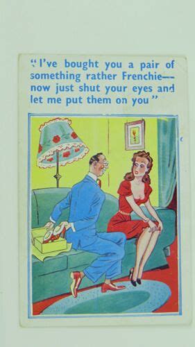 1950s Risque Vintage Comic Postcard Redhead Big Boobs Red Shoes Fetish