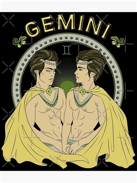 Gemini God Twin Design On Black Background Version Poster For Sale By