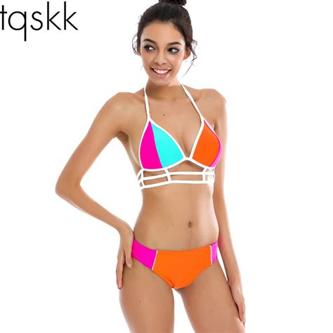 Tqskk 2019 New Sexy Swimwear Women Push Up Bikini Swimsuit Brazilian Bandage Halter Top Bathing