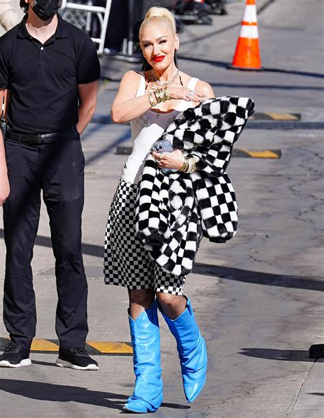 Gwen Stefani Promotes Gxve Beauty In R13 Checkered Surf Set And Western Boots Sans Her Wedding Ring