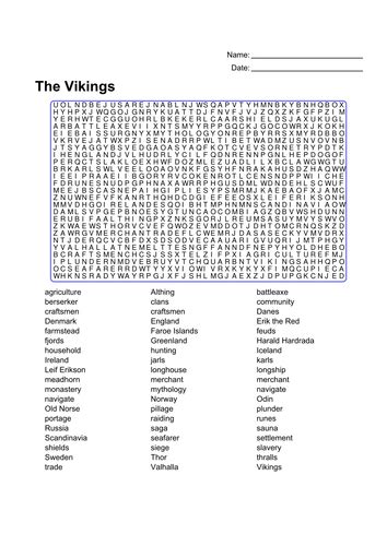 The Vikings Word Search Teaching Resources