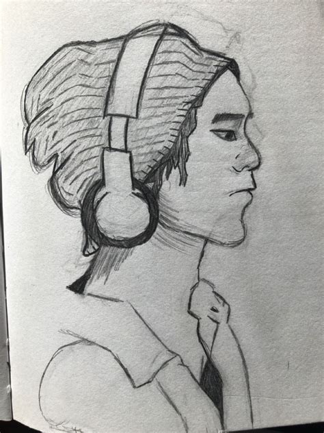 Guy Listening To Music Drawing Music Drawings Drawings Male Sketch