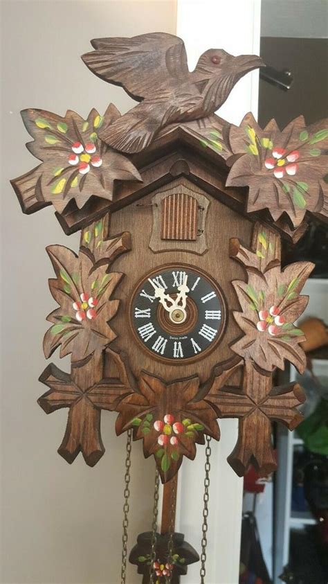 Vintage Swiss Black Forest Carved Wood Musical Cuckoo Clock Lotscher