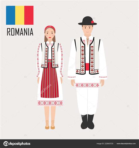 Romanian Man Woman Traditional Costumes Romania Symbol Vector