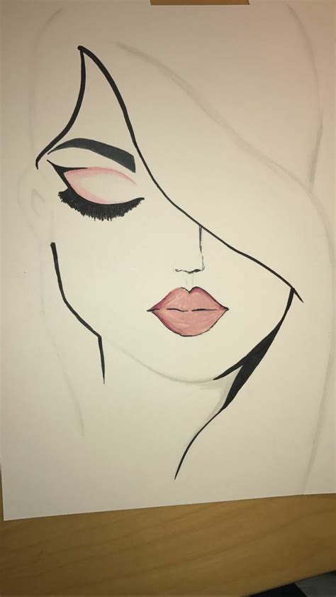 A Drawing Of A Womans Face With Pink Eyes