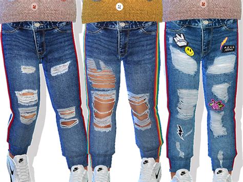 Denim Ripped Jeans With Stripes For Toddler By Pinkzombiecupcakes At