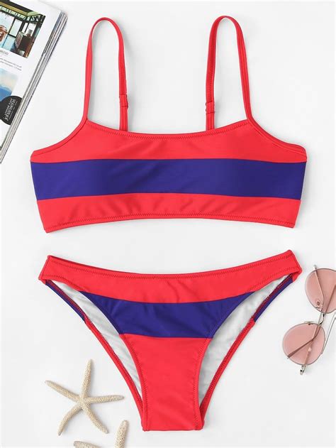 Two Tone Top With Seam Trim Bikini Set Bikinis Bikini Set Swimwear