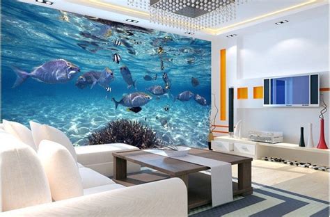 3d Underwater Marine Life Fish Ocean Design Photo Wallpaper Mural