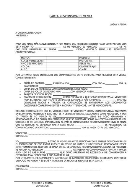 Certificate Of Registration Carta Responsiva Compra Venta Auto Usado Hot Sex Picture