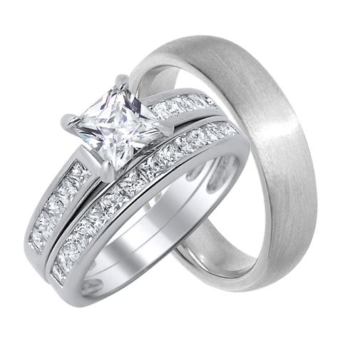 Cheap wedding rings should be named affordable wedding rings or inexpensive wedding rings. Matching His Her Trio Wedding Ring Set Looks Real Not ...