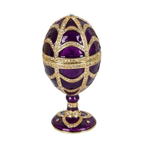 Big Metal Purple Faberge Inspired Egg With Crystals For Home Décor In