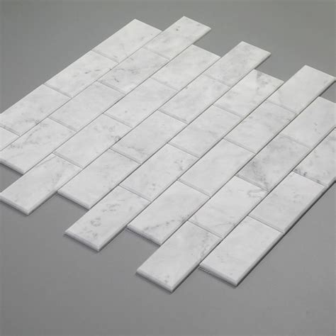 Carrara White Marble Beveled Polished Brick Mosaic Tile Diflart