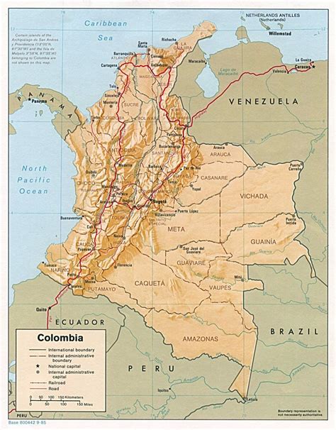Large Political And Administrative Map Of Colombia With Relief Roads