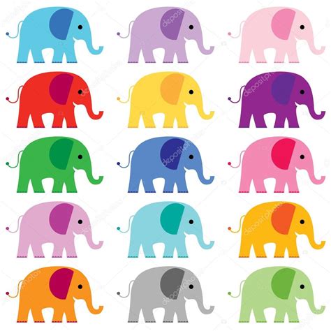 Conjunto De Elefantes Coloridos Dos Desenhos Animados — Vetor De Stock
