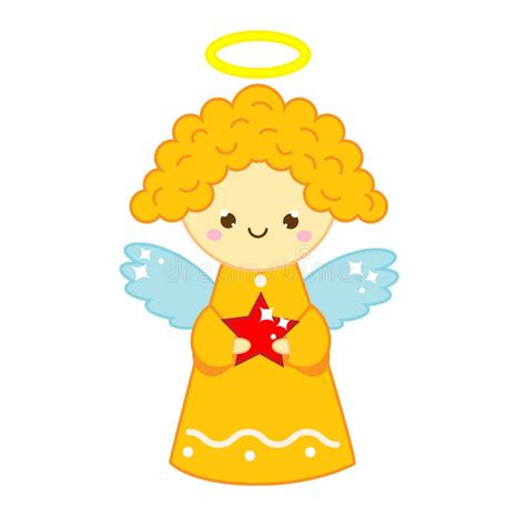 Cute Angel With Red Star In Hands Isolated Clip Art Icon For Baby