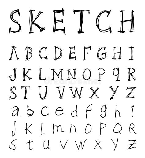 Types and examples of alphabet of lines. Sketch Alphabet Font Line - Vector Illustration Stock ...