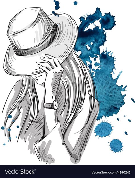 Girl In Hat Looking Down Royalty Free Vector Image
