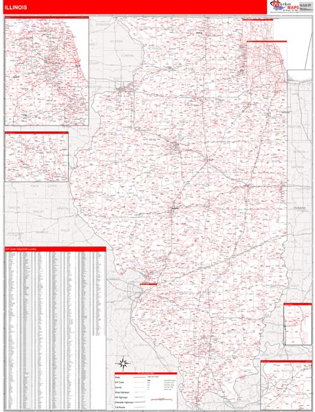 Illinois Zip Code Wall Map Red Line Style By Marketmaps