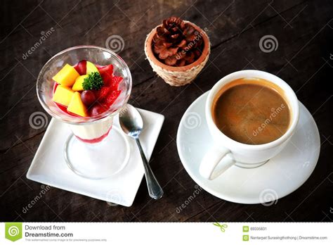 Check spelling or type a new query. Fruit Salad With Jelly Pudding In Glass And Coffee In White Cup Stock Image - Image of milk ...