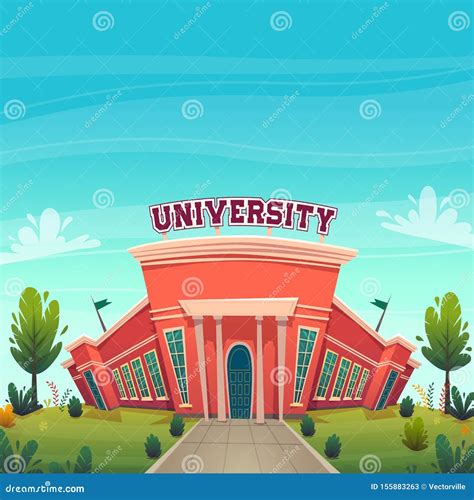 University Campus Building Hall Education For Students Cartoon Vector