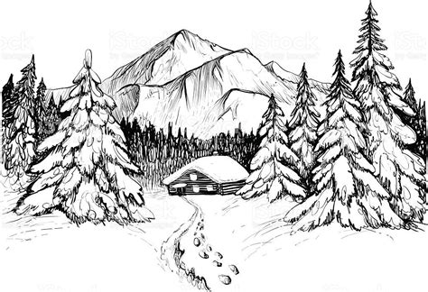 Realistic Snowy Mountain Drawing