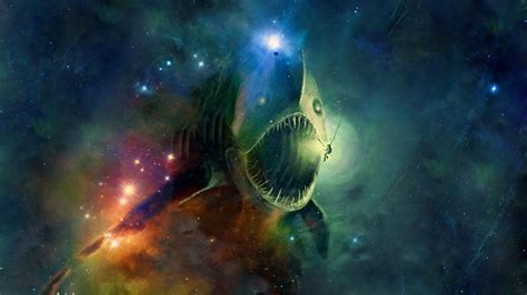 Wallpaper Digital Art Horror Fish Nebula Atmosphere Universe