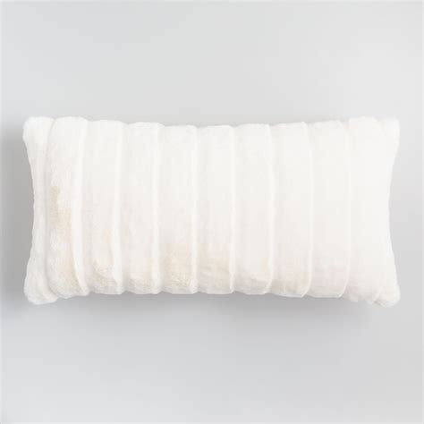 Ribbed White Faux Fur Lumbar Pillow Long Lumbar Pillow Lumbar Pillow
