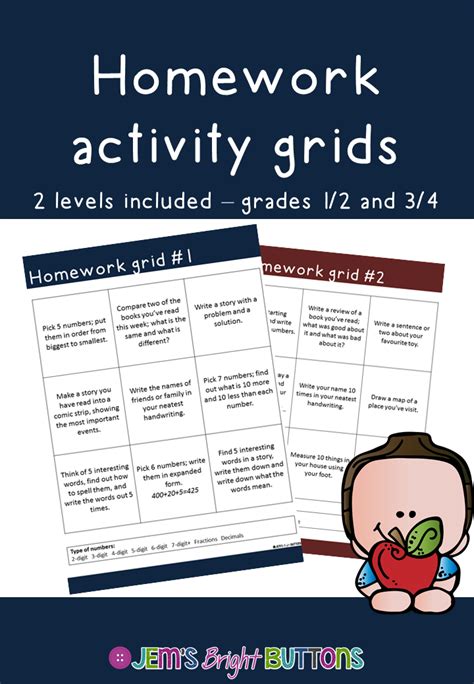 Homework Activity Grids Homework Activities Homework Homework Grid