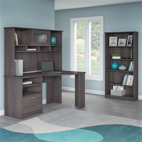 Bush Furniture Cabot Corner Desk With Hutch And 5 Shelf Bookcase In