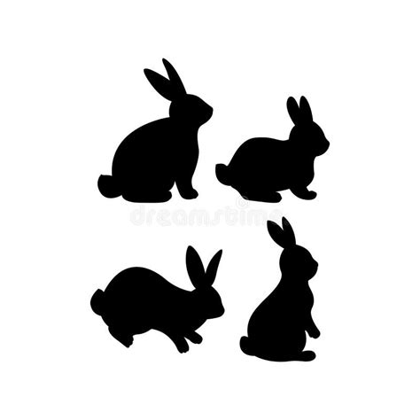 Set Of Black Silhouettes Of Easter Bunnies Stock Vector Illustration