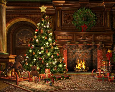 Download Wreath Fireplace Christmas Tree Holiday Christmas Wallpaper