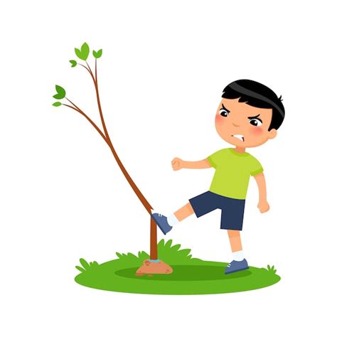 Free Vector Boy Breaking Young Tree Isolated On White