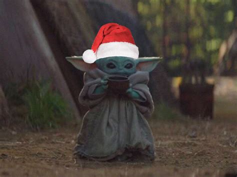 Baby Yoda Wearing A Santa Hat By Mirandalup Disney Plus Yoda Meme